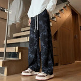 WIAOFELLAS  -  Corduroy Tie-dye Irregular Pants for Men American Loose Casual Sports Wide-leg Trousers