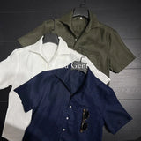 Wiaofellas  -  Men's Short-sleeved Linen Shirt Summer New Fashion Handsome Lapel Trend Thin Loose Casual