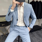 Wiaofellas  (Jacket+Pants) New Men Formal Wear Solid Color Suits Slim Fit Business Casual Suits Two Pieces Groom Dress TuxedoTrousers 5XL
