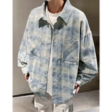 Wiaofellas  -  Tie-dye Plaid Long-sleeved Shirt New Loose Large Size Youth Casual Shirt Jacket