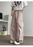 WIAOFELLAS  -  Men's Casual Pants Drawstring Solid Color Pleated Design Menswear Side Big Pokcets Elastic Waist Male Trousers New