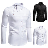 Wiaofellas  -  Men Long Sleeve Shirts Personality Slant Collar Mens Dress Shirt Casual Male Top Clothes Chemise Hemd Homme Shirt S55