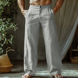 Wiaofellas  -  Men's Textured Casual Pants Soft Fabric Loose Fit Wide Leg Button Fly Lightweight Breathable Summer Holiday Pants Multiple Color