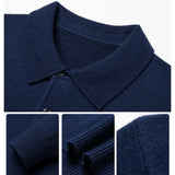 Wiaofellas  -  Autumn and Winter New Warm Soft Pullover Men's Business Lapel Knitwear Casual Solid Color Long Sleeve Polo Shirt Office