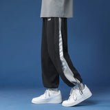 WIAOFELLAS  -  Men's Spring Autumn Elastic High Waist Pockets Bandage Contrast Pocket Harlan Straight Casual Loose Trousers Fashion Pants