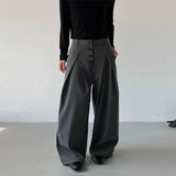 Wiaofellas  -  Autumn Men Buckle Design Suit Pants Luxury High Waist Striped Dress Pants American Retro Premium Elegant Draping Trousers M-3XL