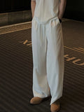 WIAOFELLAS  -  Lightweight Breathable White Linen Cotton Wide Leg Knife Pants Men Summer Casual Loose Fit Straight Leg Elastic Waisand
