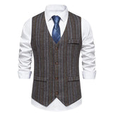 WIAOFELLAS  -  New Men's Retro Single Breasted Casual Suit Vest Fashion Stripe V-neck Vest Trendy Men