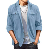 WIAOFELLAS  -  Fashion Suede Shirt For Men's Clothing Spring Autumn Casual Solid Color Pocket Long Sleeves Turn-down Collar Coats Loose Tops
