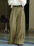 Wiaofellas  -  Men SS Solid Woven Italian Baggy Wide Leg Formal Pants, Daily Wear Business Commuter Suit Trousers Without Belt