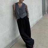 WIAOFELLAS  -  Mens Vest Sleeveless Retro Urban Layering Piece Suit Vest Slim Fit Vintage Essential Gray Waistcoat Trendy Button Unisex Vest