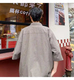 WIAOFELLAS  -  Trendy Men's Plaid Spliced Pocket Short Sleeve Loose Shirts Fashion Summer Lapel Single-breasted Blouses Male