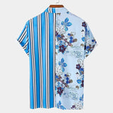 Wiaofellas  -  New Men's Beach Shirts Hot Sale Hawaiian Color Matching Striped Shirt Men Casual Oversized Short Sleeve Shirt Chemise Homme