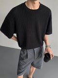 WIAOFELLAS  -  Texture Vertical Stripe Ice Silk T-shirt for Men Summer Thin Hanging Short Sleeved Pullover Tops Rugged Handsome T-shirts Soft