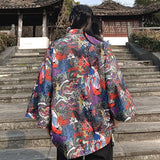 WIAOFELLAS  -  Japanese Style Men's Lightweight Kimono Jacket Dragon Print Kimono Cardigan New Arrival Street Shirt Harajuku Kimono Couple Tops