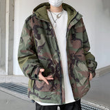 Wiaofellas  -  Workwear Camouflage Hooded Cotton Jacket Loose American Long Sleeve Contrast Color With Hat Male Tops