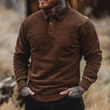 WIAOFELLAS  -  Autumn and Winter Men's Retro Solid Color Corduroy Long Sleeves Men's Polo Collar Business Casual Hoodie Simple Style Jacket