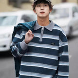 WIAOFELLAS  -  Japanese retro striped sweater men's autumn and winter lazy style teenager niche couple knitted top