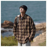 WIAOFELLAS  -  American retro plaid shirt men's autumn and winter thickened and fleece warm, trendy loose and casual long-sleeved shirt jacket