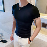 WIAOFELLAS -  Summer New Men Fitness Short Sleeve Leisure Round Collar Slim Fit T-shirts Male Fashion Korean Solid Color Tops Shirts L18