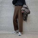 WIAOFELLAS  -  Winter Thick Woolen Pants Men Warm Fashion Cotton Black/Brown Suit Pants Men Loose Straight Pants Mens Casual Trousers S-2XL