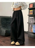 WIAOFELLAS  -  Koreann Style Men Sweatpants Casual Solid Color Drawstring Straight Fleece Bottom Elastic Waist Wide Leg Male Pants