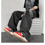 WIAOFELLAS  -  Spring Autumn Big Pocket American Vintage Elastic Waist Jeans Men Casual Fashion Straight Neutral Denim Trousers Male