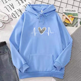 WIAOFELLAS  -  Autumn Winter Heart Print Hoodie Unisex Couple Style Polyester Fiber Full Sleeve Streetwear Trendy Top for Men And Women