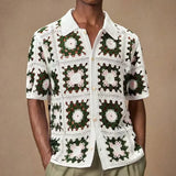 WIAOFELLAS  -  Summer French Retro  Men's Hook Flower Knitted Polo Shirt Casual Versatile Hollow Outs Short Sleeved Knit Shirt For Male Tops
