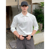 Wiaofellas  -  Men's Long Sve  irt Patchwork White Flower ey American Sle Street Hard Man Autumn Heavyweight Sweatirt T-irt