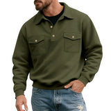 WIAOFELLAS  -  American Retro Spring and Autumn Sweatshirt Men's Fashionable Pocket Lapel Solid Color Versatile Work Motorcycle Top