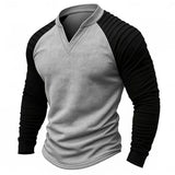 Wiaofellas  -  Spring Autumn Raglan Sleeves Men's Long Sleeve V-neck Clothing Patchwork Color T-shirt Casual Men Suede T-shirt For Male Tops