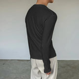 WIAOFELLAS  -  Men T Shirt Solid Color V Neck Long Sleeve Knitted Male Tee Tops Streetwear Fashion Casual Men Clothing Camisetas S-3XL