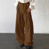 Wiaofellas  -  Men Pants Solid Color Button Joggers High Waist Casual Trousers Men Streetwear Loose Fashion Male Wide Leg Pants S-5XL