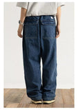Wiaofellas  -  Large Size Men's Casual Wide Leg Jeans Loose Fit Workwear Trousers Washed Denim Straight Tube Zipper Fastening Non-Elastic