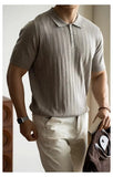 Wiaofellas  -  Summer Men's Ribbed Knit Polo Shirt Light Luxury Short Sleeve Lapel Collar Slim Fit Business Casual Polos Breathable Soft Tops