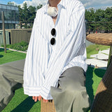 WIAOFELLAS  -  Men Striped Shirt Lapel Long Sleeve Loose Men Clothing Streetwear Korean Style Tops Fashion Leisure Male Shirts S-5XL
