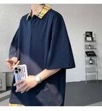 WIAOFELLAS  -  Fashion New Men's Spliced Plaid Fake Two Pieces Casual T-shirt Trendy Turn Down Collar Short Sleeve Tops Male Summer