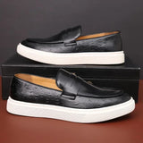 Wiaofellas  -  Men's Casual Shoes Embossed Leather Men Fashion British Style Penny Loafers Mens Slip-on Thick Sole Outdoor Flats