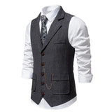 WIAOFELLAS  -  Coffee Lapel Men's British Retro Vest Slim Loose Literary Solid Color Versatile Cardigan Top