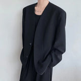 WIAOFELLAS  -  Men's Shoulder Pads Solid‘ Color Loose Blazer Coat Fashion  Summer Double Buckle Long Sleeves Jacket Male