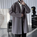 WIAOFELLAS  -  Fashion Men's woolen Coats Solid Color Single Breasted Lapel Long Coat Jacket Casual Overcoat Casual Trench Spring and Autumn
