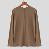 WIAOFELLAS  -  Men T Shirt Solid Color O-neck Long Sleeve Autumn Casual Male Tee Tops Streetwear Knitted Korean Style Men Clothing