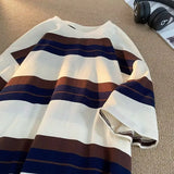 Wiaofellas  -  Japanese Striped Short-sleeved T-shirt Men's Summer Retro Loose Casual Five-point Half-sleeved Shirt