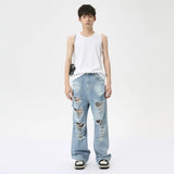 Wiaofellas  -  American Style Men's Denim Pants Casual Worn-out Design Big Pockets Jeans Loose Straight Male Trousers Autumn