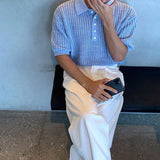 WIAOFELLAS  -  Mens Knit Polo Shirt Textured Weave Hollow Korean Niche Summer Short Sleeve Top Breathable Thin Relaxed Fit lapel Daily Mens Top