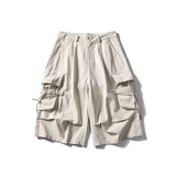Wiaofellas  -  Summer Japanese Vintage Multi Pocket Cargo Capri Pants For Men Women Maillard Loose Casual Straight Wide Leg Shorts