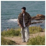 WIAOFELLAS  -  American retro plaid shirt men's autumn and winter thickened and fleece warm, trendy loose and casual long-sleeved shirt jacket