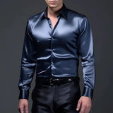 WIAOFELLAS  -  Men's Solid Color Shiny Long-Sleeved Shirt Retro Fashion American Trend Street Loose Niche Party Performance Summer Men's Tops