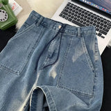 WIAOFELLAS  -  Summer couples washed solid color five-quarter denim shorts men's and women's straight leg wide leg casual medium pants